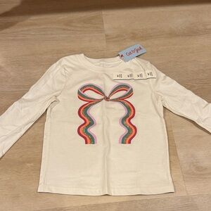 Cat & Jack White Long Sleeve Shirt with Rainbow Bow